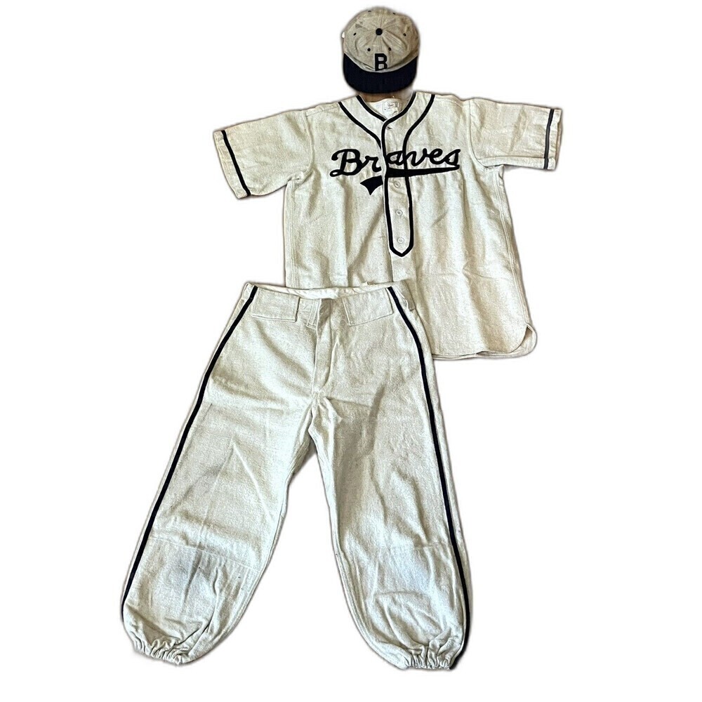 Vintage Braves Youth Baseball Uniform Elano NY #33 3-Piece Jersey Pants Cap